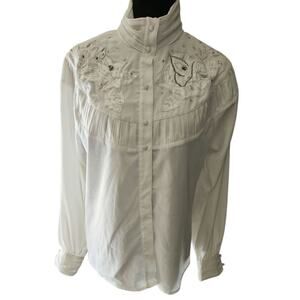 Martinique Vintage Women White Sequin Blouse Size Medium